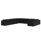 11 Piece Garden Lounge Set with Cushions Poly Rattan Black - Front View