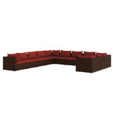 11 Piece Garden Lounge Set with Cushions Poly Rattan Brown - Front View