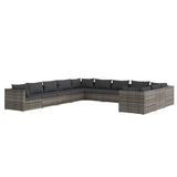 11 Piece Garden Lounge Set with Cushions Poly Rattan Grey - Front View