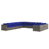 11 Piece Garden Lounge Set with Cushions Poly Rattan Grey - Front View