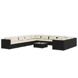 12 Piece Garden Lounge Set with Cushions Poly Rattan Black - Front View