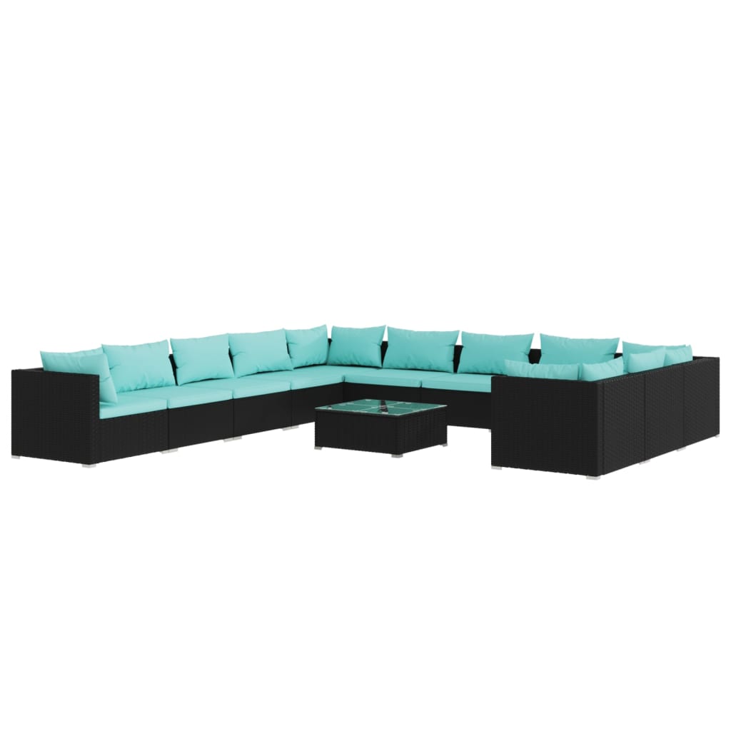 12 Piece Garden Lounge Set with Cushions Poly Rattan Black