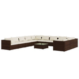 12 Piece Garden Lounge Set with Cushions Poly Rattan Brown - Front View