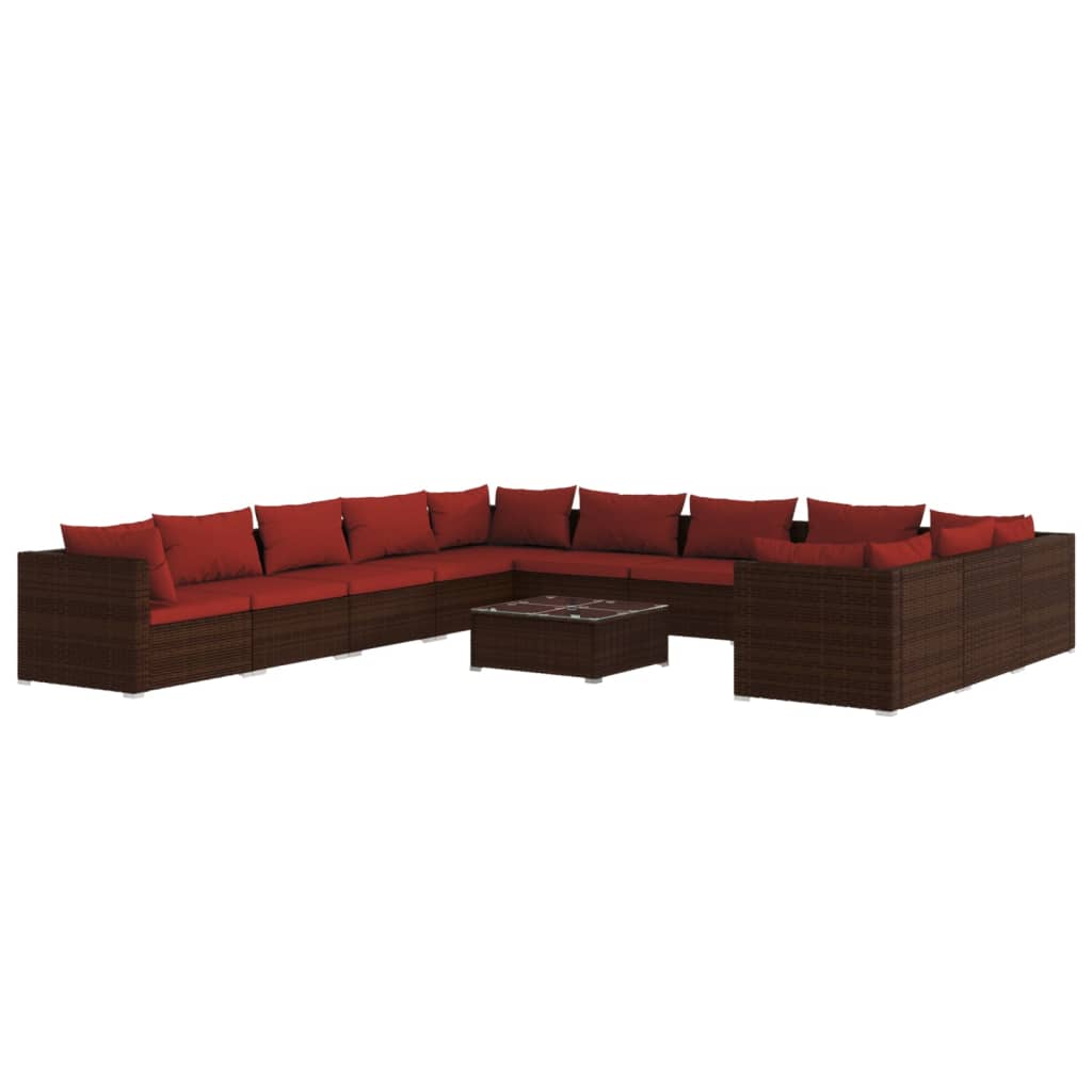 12 Piece Garden Lounge Set with Cushions Poly Rattan Brown