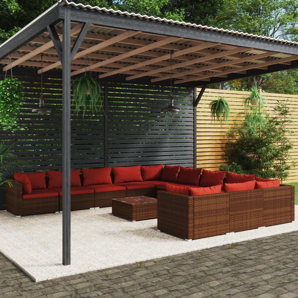 12 Piece Garden Lounge Set with Cushions Poly Rattan Brown