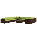 12 Piece Garden Lounge Set with Cushions Poly Rattan Brown - Front View
