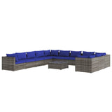 12 Piece Garden Lounge Set with Cushions Poly Rattan Grey - Front View