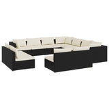 11 Piece Garden Lounge Set with Cushions Black Poly Rattan
