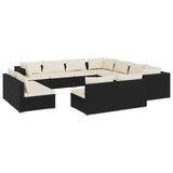 11 Piece Garden Lounge Set with Cushions Black Poly Rattan - Front View