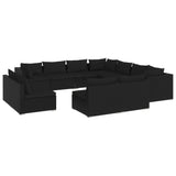 11 Piece Garden Lounge Set with Cushions Black Poly Rattan - Front View