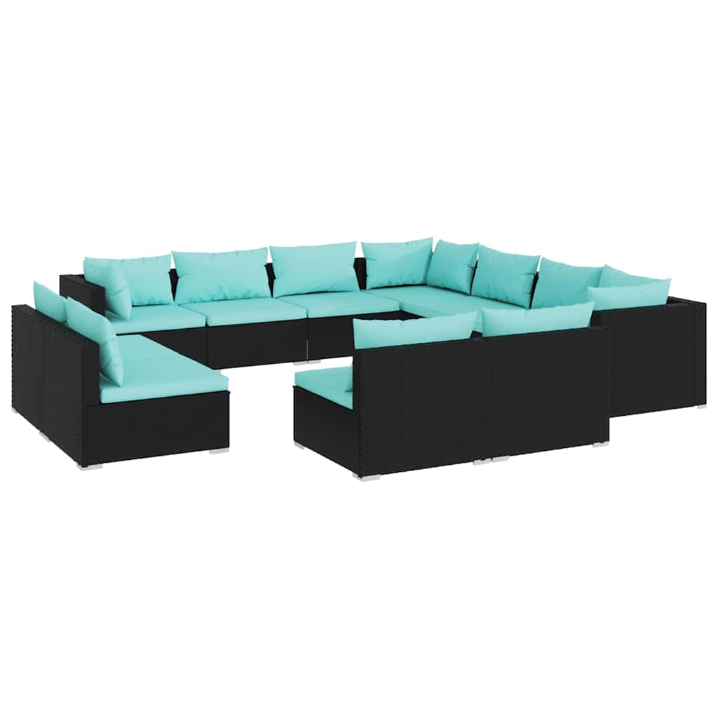 11 Piece Garden Lounge Set with Cushions Black Poly Rattan