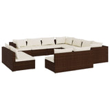 11 Piece Garden Lounge Set with Cushions Brown Poly Rattan - Front View