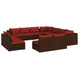 11 Piece Garden Lounge Set with Cushions Brown Poly Rattan