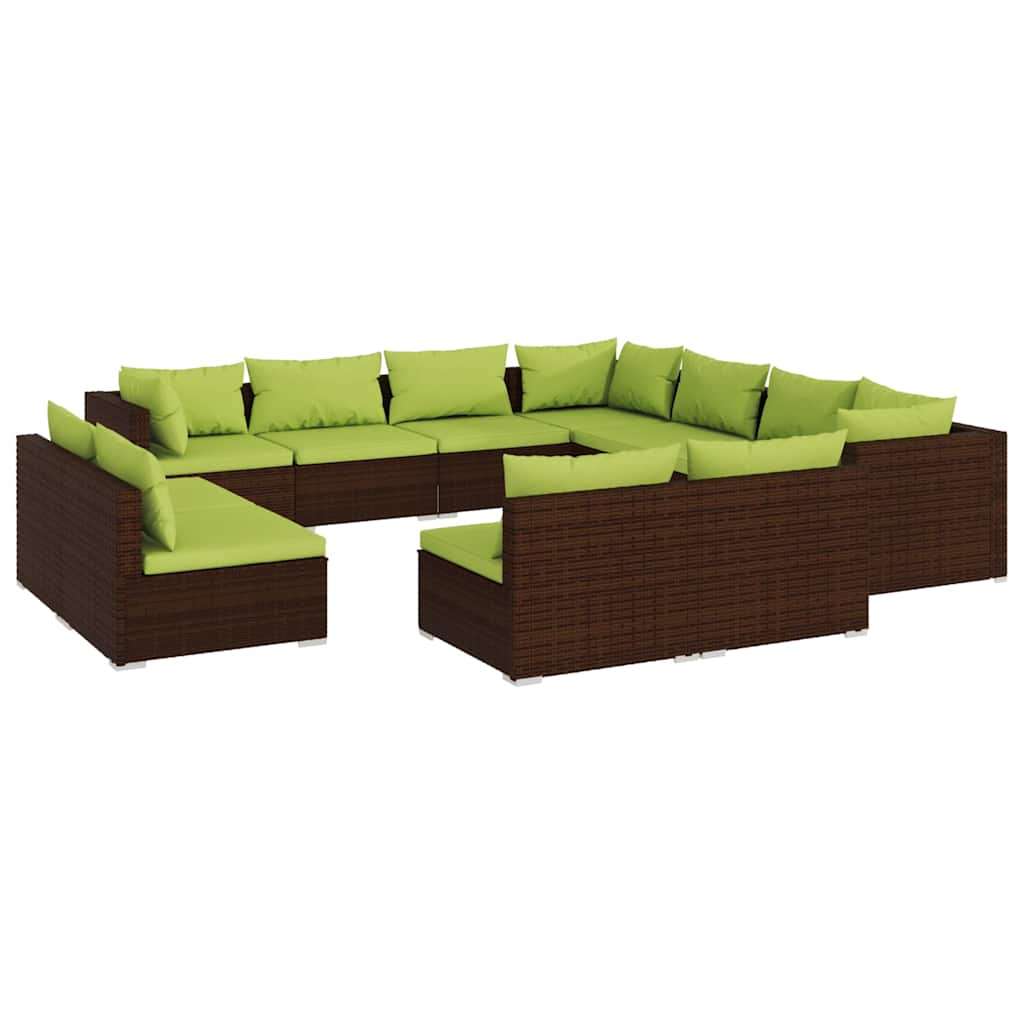 11 Piece Garden Lounge Set with Cushions Brown Poly Rattan