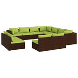 11 Piece Garden Lounge Set with Cushions Brown Poly Rattan