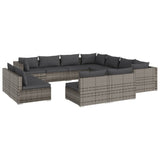 11 Piece Garden Lounge Set with Cushions Grey Poly Rattan - Front View