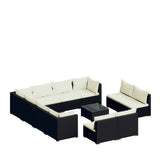 12 Piece Garden Lounge Set with Cushions Black Poly Rattan - Front View