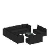 12 Piece Garden Lounge Set with Cushions Black Poly Rattan - Front View