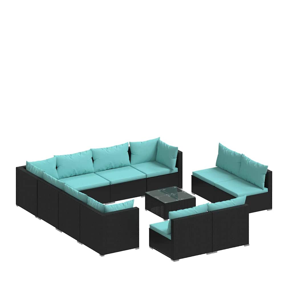 12 Piece Garden Lounge Set with Cushions Black Poly Rattan