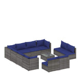 12 Piece Garden Lounge Set with Cushions Grey Poly Rattan