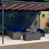 12 Piece Garden Lounge Set with Cushions Grey Poly Rattan