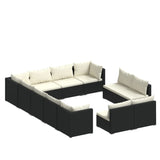 12 Piece Garden Lounge Set with Cushions Black Poly Rattan - Front View