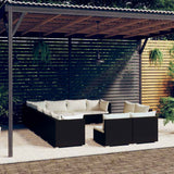 12 Piece Garden Lounge Set with Cushions Black Poly Rattan