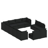 12 Piece Garden Lounge Set with Cushions Black Poly Rattan - Front View
