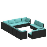 12 Piece Garden Lounge Set with Cushions Black Poly Rattan - Front View