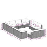 12 Piece Garden Lounge Set with Cushions Black Poly Rattan - Close-Up Angle
