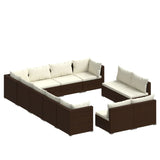 12 Piece Garden Lounge Set with Cushions Brown Poly Rattan - Front View
