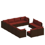 12 Piece Garden Lounge Set with Cushions Brown Poly Rattan