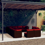 12 Piece Garden Lounge Set with Cushions Brown Poly Rattan