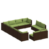 12 Piece Garden Lounge Set with Cushions Brown Poly Rattan