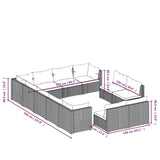 12 Piece Garden Lounge Set with Cushions Grey Poly Rattan - Close-Up Angle