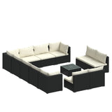 13 Piece Garden Lounge Set with Cushions Black Poly Rattan - Front View