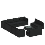 13 Piece Garden Lounge Set with Cushions Black Poly Rattan - Front View