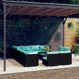 13 Piece Garden Lounge Set with Cushions Black Poly Rattan