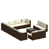 13 Piece Garden Lounge Set with Cushions Brown Poly Rattan - Front View