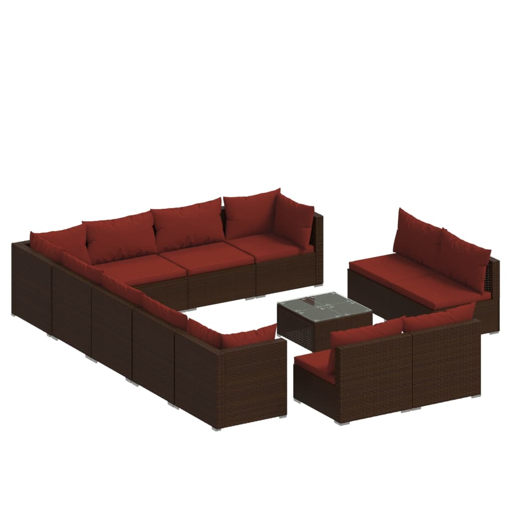 13 Piece Garden Lounge Set with Cushions Brown Poly Rattan