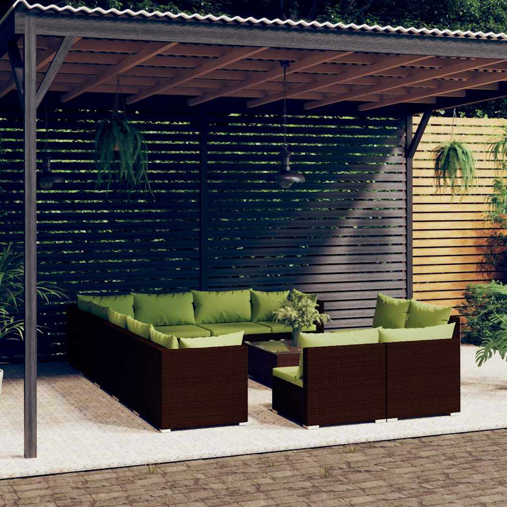 13 Piece Garden Lounge Set with Cushions Brown Poly Rattan