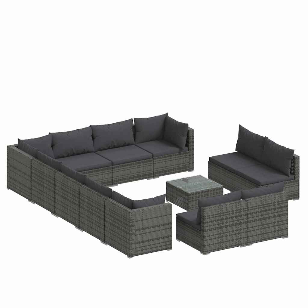 13 Piece Garden Lounge Set with Cushions Grey Poly Rattan