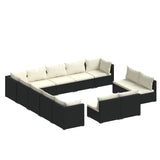 13 Piece Garden Lounge Set with Cushions Black Poly Rattan - Front View