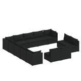 13 Piece Garden Lounge Set with Cushions Black Poly Rattan - Front View
