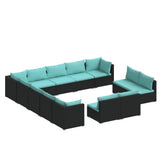 13 Piece Garden Lounge Set with Cushions Black Poly Rattan