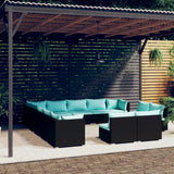 13 Piece Garden Lounge Set with Cushions Black Poly Rattan