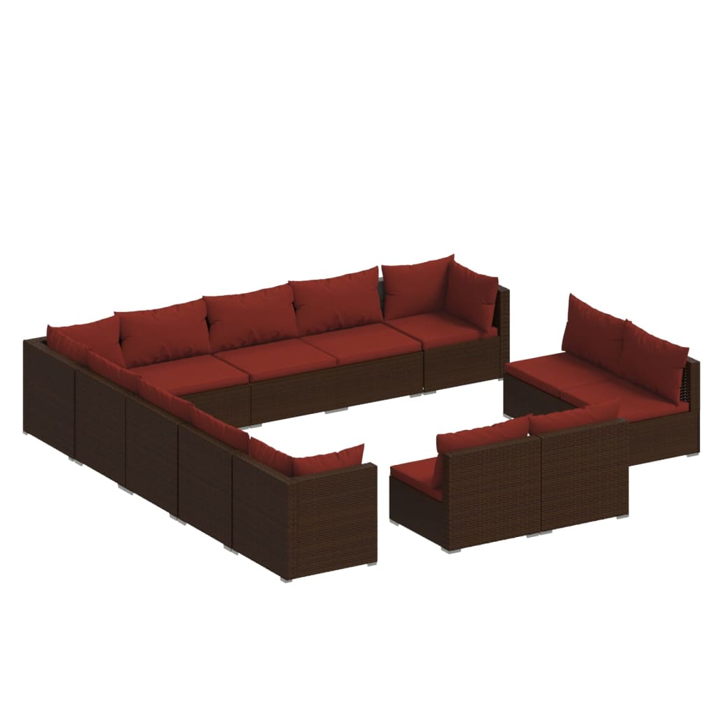 13 Piece Garden Lounge Set with Cushions Brown Poly Rattan