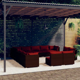 13 Piece Garden Lounge Set with Cushions Brown Poly Rattan