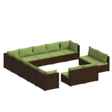 13 Piece Garden Lounge Set with Cushions Brown Poly Rattan