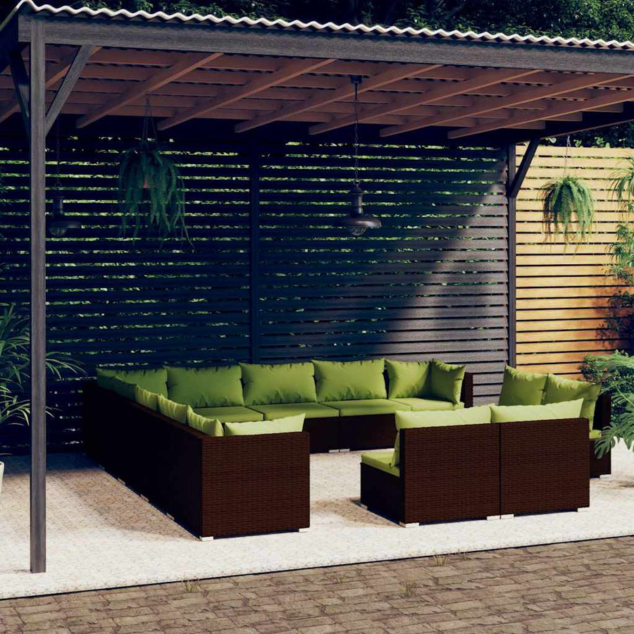 13 Piece Garden Lounge Set with Cushions Brown Poly Rattan